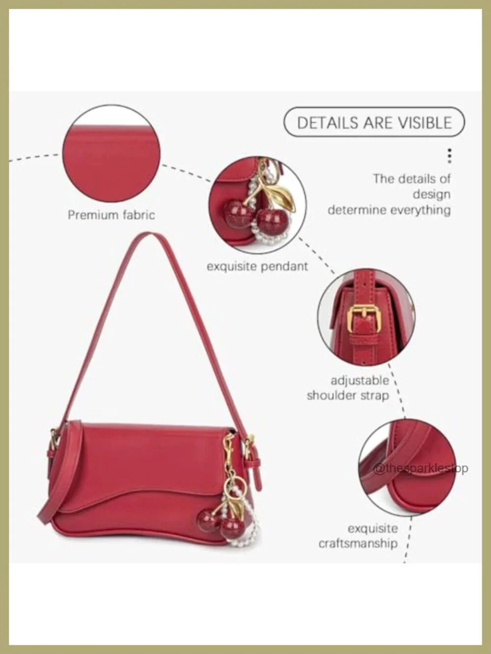 Cherry Charm Hobo Bag Crossbody Shoulder Purse Y2K Detachable Straps PU